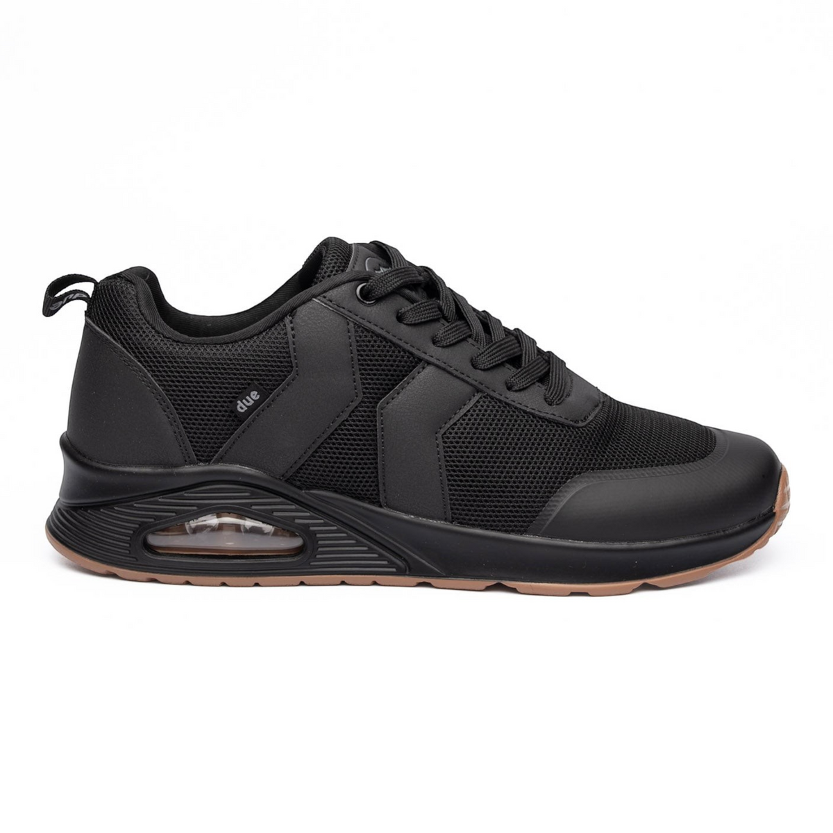 Zapatillas Due Shoes Roma II negras con malla transpirable, cápsula de aire en la suela y diseño ergonómico urbano.