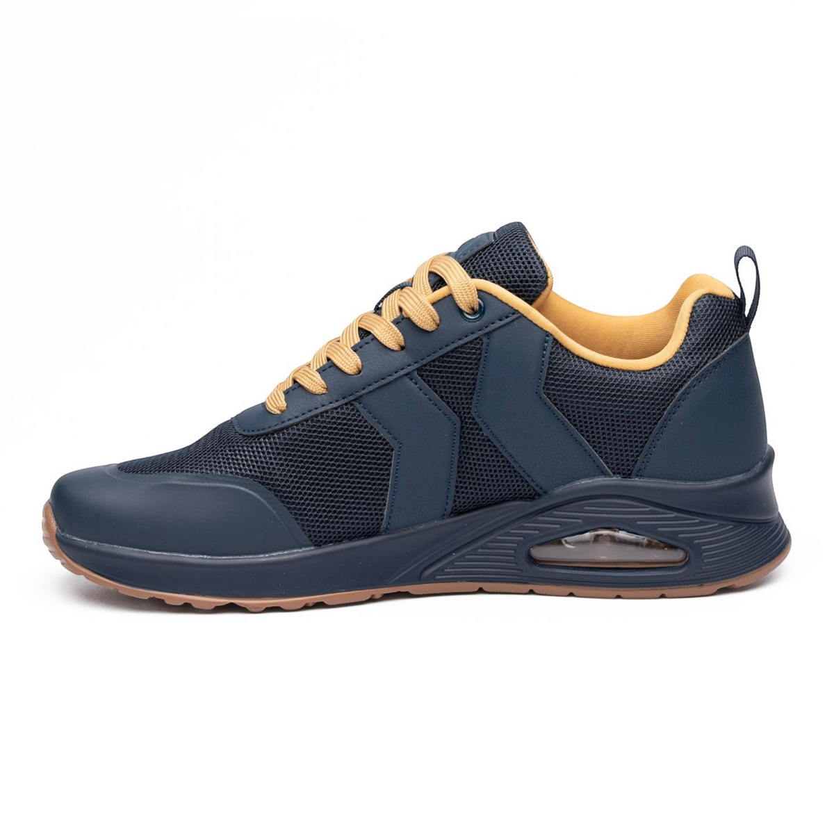 Zapatilla Due Shoes Roma II azul marino con malla transpirable, cordones color camel y suela con cápsula de aire
